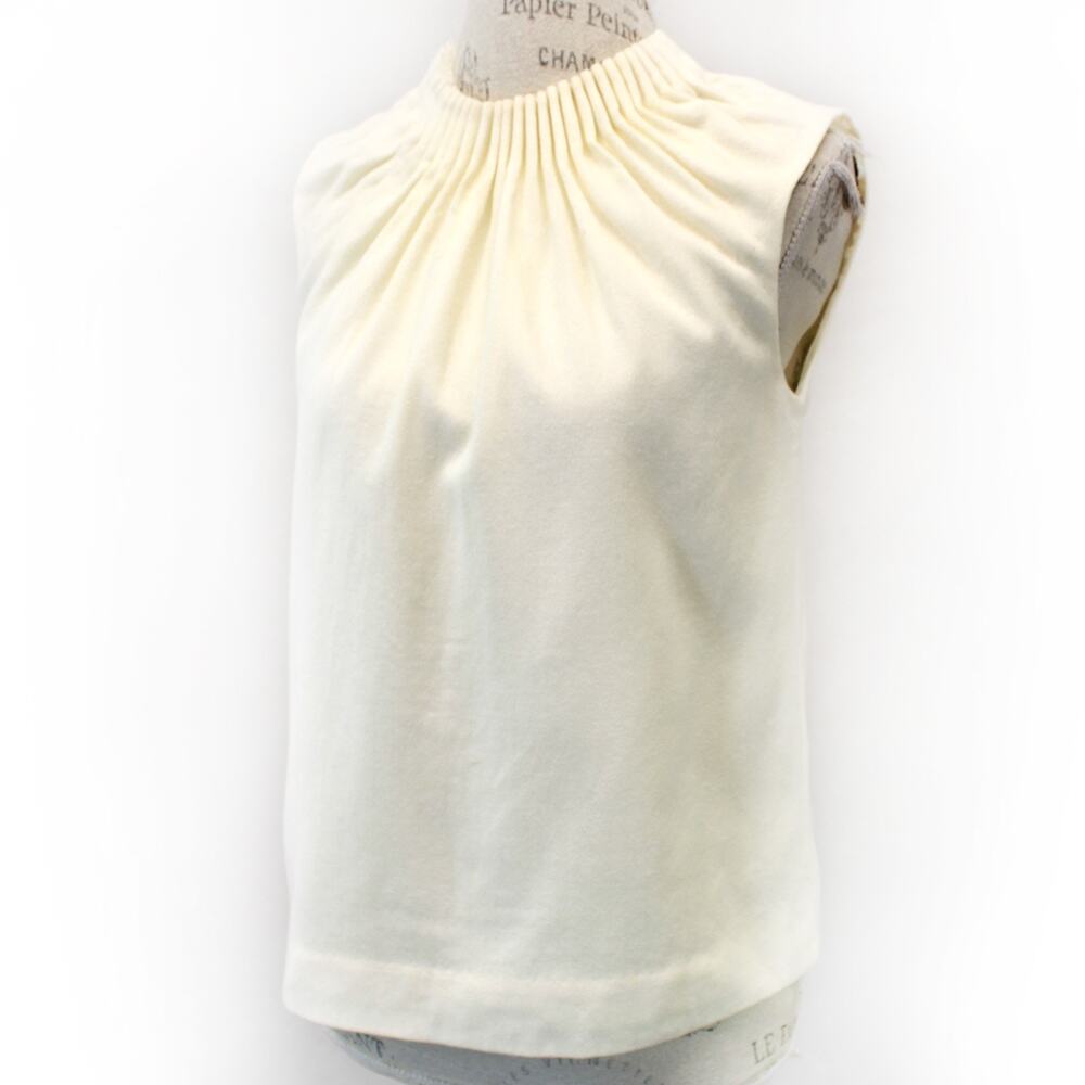 Elle Sasson designer minimalist wool lined pleated front top blouse size 4 36